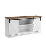 Walker Edison Richmond Modern Farmhouse Sliding Barn Door TV Stand for TVs up to 65 Inches, 58 Inch, White and Reclaimed Barnwood