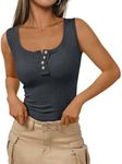 Kissfix Tank Tops for Women Summer Casual Camisole Tops Ribbed Sleeveless Henley Shirts Basic Clothing, Black Grey, M