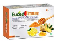 Eucee Vitamin C 40mg D 400IU Ginger 20mg Curcumin 100mg Chewable Sugar Free Tablets In Delicious Honey Flavor Promotes Immunity-Sore Throat -Anti-inflammation -120 Vegan Serving (Honey,Pack of 1)