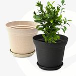 Eha Set of 2 Earth-Friendly Aura 8 Inch pots and Planters | Bamboo Based | UV Protected | for Indoor, Home Decor, Outdoor, Balcony & Garden | Sand-Char