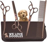 Dog Grooming Scissors Kit - Best Tools For Goldendoodles, Poodles & Doodles - Straight, Curved & Thinning Shears - Golden Doodle Grooming Kit - Professional Grade Steel, 4 Pc Set [We Love Doodles]