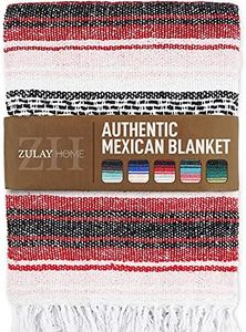 Zulay Home Authentic Mexican Blankets - Hand Woven Yoga Blanket & Outdoor Blanket - Artisanal Boho Blanket & Car Blanket for Beach, Picnic, Camping, or Home Throw Blanket (Red Pink)