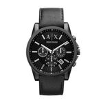 Armani Exchange Watch for Men, Quartz Chronograph Movement, 45 mm Black Stainless Steel Case with a Leather Strap, AX2098