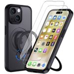 Holidi for iPhone 15 Case Compatible with MagSafe Magnetic Stand Ring Holder iPhone 15 Cover Case Military Grade Shockproof Protection Slim Cell Phone Cases for Apple iPhone15 Matte Black