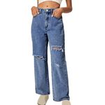 NATHGAM Women's Wide Leg Jeans High Waist Baggy Jeans Loose Boyfriend Jeans with Pockets Button Washed Denim Pants Streetwear, Dark Blue, Medium