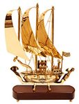 Indian Art Villa Brass Ship with Wooden Base, Showpiece Item, Perfect for Home Decoration and Gifting, 12'' Inch