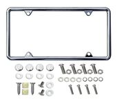 The 4 Holes Chromium-Plated License Plate Frame Made of Zinc Alloy Never Rust with Stainless Steel Screws and Plastics Caps 1package(Chrome(1p))