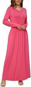 AUOMITH Women’s Long/Short Sleeve Loose Plain Maxi Casual Empire Waist Long Dresses with Pockets, Long-sleeve-hot Pink, X-Large