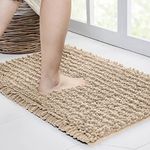 Walensee Bathroom Rug Non Slip Bath Mat (24x17 Inch Beige) Water Absorbent Super Soft Shaggy Chenille Machine Washable Dry Extra Thick Perfect Absorbant Best Small Plush Carpet for Shower Floor