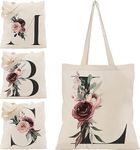 Floral Initial Canvas Bag Gifts for Women - 15"x16" Shoulder Tote Bags for Bridesmaids Hen Party Teacher Gift Shopping Bag C1 (Initial #L)