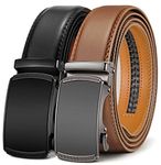 BULLIANT Men Belts 2 Pack,Ratchet Leather Belt Adjustable For Gift Mens Dress Casual 1 3/8",Cut for Fit(Black/Red Brick,30"-36"Waist Adjustable)