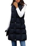 Tanming Women's Long Puffer Vest Cotton Sleeveless Puffy Jacket with Removable Hood, Black, Large