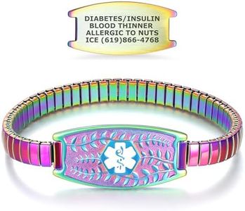 Divoti Olive Stretch Medical Alert Bracelet – Custom Engraved Stainless Steel ID Tag – Hypoallergenic, No Clasp, Slip-On Style – Fits 6.2–7.8" Wrists – Stylish & Comfortable - PVD Rainbow/White