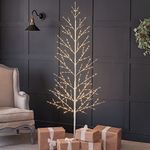 CHRISTOW White Twig Tree With Lights 6ft, Light Up Outdoor Christmas Tree, Pre Lit Indoor Birch, Warm White Micro LED, Mains Operated (384 LED)