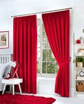 Hachette Thermal Blackout Curtains Pencil Pleat Tape Top Including Pair of Tiebacks (Red, 46" X 54")