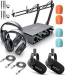 Movo Podcast Equipment Bundle for 2 with USB Audio Interface and 2 CastMic Dynamic Podcast Microphone Bundle with Mic Boom Arms and Headphones for Podcasting, Streaming, and Musicians - Podcast Kit