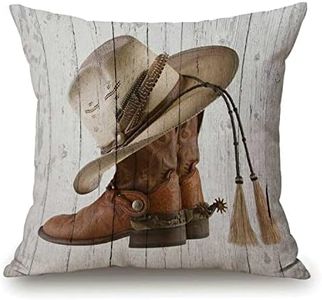 Solekla Western Cowboy Boots Throw Pillow Cover American Country Farm House Rustic Grey Wooden Decorative Pillow Case Cotton Linen Cushion Cover Decor 18x18 Inch Pillowcase for Home