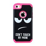 Rosepark iPhone SE Case, iPhone 5S Case, (TM)[Don't Touch My Phone] Shockproof Hybrid Dual Layer Combo Armor Defender Full Body Protective Case Cover for iPhone 5/5S/SE(Hot Pink)