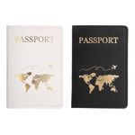 2 Pcs Passport Holder, Passport Cover, PU Leather Passport Case Organiser for Passport,Ticket Card, Business Cards, Credit Card,Boarding Passes, Portable Travel Wallet Case for Men Women,White+Black