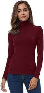 Women Long Sleeve Turtleneck Slim Fitted Based Layer Shirt Pullover Tops Dark Red Small