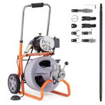 VEVOR Drain Cleaner Machine 100FT x 3/8 Inch, Auto Feed Sewer Snake Drain Auger on Wheels, Portable Drain Cleaning Machine with 8 Cutters & Air-Activated Foot Switch for 2" to 4" Pipes