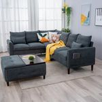 Panana Modern Upholstered L-Shape Sectional Sofa, 2 Seater + 3 Seater Corner Couch for Living Room ，Brown (Curved Arm - Grey)