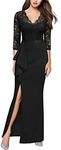 MISSMAY Women's Vintage Floral Lace Ruffle 3/4 Sleeves Evening Party Formal Long Dress (X-Large, Black)