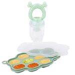 2pcs Baby Feeder Tray, Self Feeding Silicone Baby Popsicle Mold Tray Freezer Tray Silicone Nipple Feeder Teether Baby Fruit Food Feeder for Toddlers (Green)