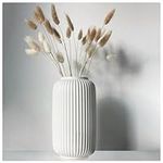 Tall 8 Inch White Ceramic Vases for Home Decor Table Centerpieces, Geometric Design Decorative Flowers Vase for Pampas Grass