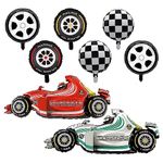 Race Car Balloons, 43 Inch Race Car Birthday Party Decorations, Wheel Tire Foil Balloons, Two Fast Birthday Decorations, Black and White Checkered Balloons, Cars Birthday Party Supplies - Pack of 8