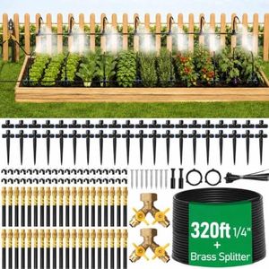 Bluepro 320FT Drip Irrigation System with Brass Splitter & Copper Nozzles