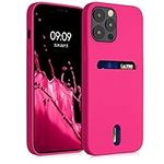 kwmobile Case Compatible with Apple iPhone 12 / iPhone 12 Pro - Soft TPU Phone Cover with Card Holder and Silicone Finish - Neon Pink