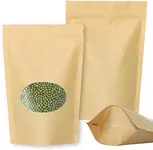 Kraft Stand Up bags with Window - SumDirect 50Pcs 6x8.6 inches Brown Food Storage Bags, Reusable Sealing Stand Up Pouches Zipper Lock for Storing