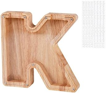 LIHMHSA Wooden Piggy Bank, Personalized Letters Coin Bank Kids Money Bank, Text Engraved Money Box Wooden Piggy Bank Gift for Kids, Christmas Birthday Gift Home Decoration Ornaments (K)