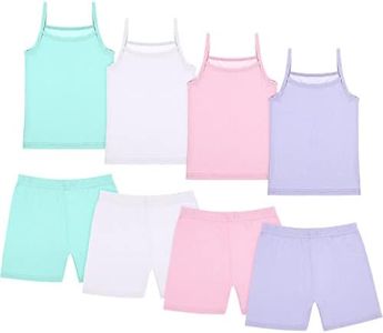 Hercicy 8 Packs Toddler Tank Tops Girls and Dance Shorts Toddler Sleeveless Strap Crop Gymnastics Yoga Shorts for Ballet (Pink, White, Yellow, 2-3 Years)