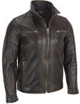 Men's Black Rivet Faded Seam Leather Jacket Genuine Cow Hide