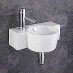 Clickbasin Narrow and Space Saving Cloakroom White Ceramic Basin | Can be Installed Wall Hung or Counter Mounted | with Overflow | 400mm x 280mm | RAGUSO