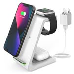 GEEKERA Wireless Charger, 3 in 1 Wireless Charging Station for iPhone 15/14/13/12/11/Pro Max/XS/XR/X/8, Phone and Watch Charger Stand for Apple Watch Ultra/9/8/7/6/5/4/3/2/SE, AirPods Pro/3/2-White