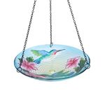 MUMTOP Hanging Bird Bath - Bird Baths for Outdoors, 11 Inch Glass Bird Bath Bowl Bird Feeder for Garden and Patio Decor(Hummingbird)