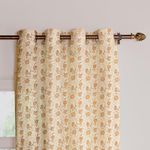 LINENWALAS Decorative Printed Cotton Sheer Curtains 7 Feet Long Set of 2 Panel, Grommet Rings Hanging, Floral Printed Door Curtains for Living Room, Home Décor (L-7 x W-4.5 Feet, Sunpetal)