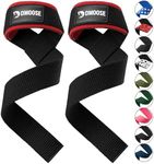 DMoose Fitness Lifting Straps - 4mm Neoprene Padded Wrist Straps for Weightlifting & Powerlifting - Cotton Lifting Strap with Silicone Grip for Men & Women (Black Red)