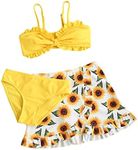 SHENHE Girl's 3 Piece Cute High Waisted Ruffle Trim Swimsuit Bikini Sets with Beach Skirt Yellow 150