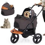 Small Pet Stroller, 3 in 1 Multifunction Pet Travel System, One-Click Folding Carriage with Removable Liner, Safety Rope, Rear Brake System, Storage Basket, for Small Medium Dogs & Cats