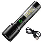 GlowBase Long Range 2km Range LED Flashlight, 6 Modes, Aluminum Body, Telescopic Zoom Rechargeable Battery, Type-C Fast Charging, Waterproof Body