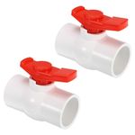 PATIKIL 50mm 2" ID PVC Ball Valve, 2 Pack Socket Type Shut-Off Valve with Easy to Rotate Handle for Water Flow Control, White/Red