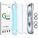amFilm (2+2Pack) OneTouch Glass Screen Protector Compatible with iPhone 16 6.1 inches, with Camera Lens Protector, Premium Easiest Installation Kit, Case Friendly Anti-Scratch HD