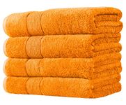 Prime Collections Large Bath Towel Set Ultra Soft Bamboo Cotton 600 GSM Bath Towels Set of 4 (Orange, Bath Towel- Set of 4)