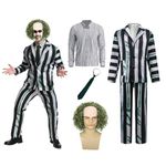 YIGMAW 5 Pcs Black and Green Stripe Suit with Wig Adult Costumes for Men Movie Cosplay Outfits for Halloween (L)