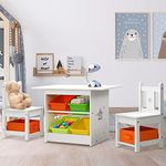 Keezi Kids Table and Chairs with Storage Box, Children Study Chair Desks Dining Tables Drawing Eating Painting Learning Activity Play Setting Home Living Room Bedroom Outdoor Furniture, Durable White