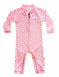 weVSwe Baby Toddler Sun Protection Rash Guard One Piece Pink Heart Girls Swimsuit Crotch Zipper for Easy Diaper Changes 12-18M